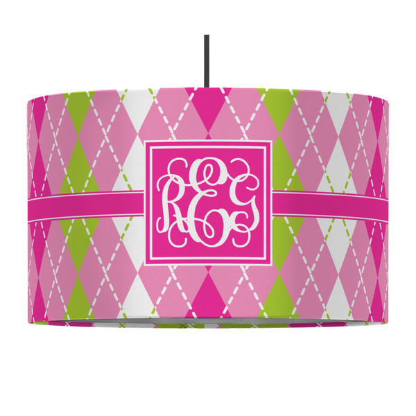 Pink & Green Argyle 12" Drum Lampshade - PENDANT (Fabric)