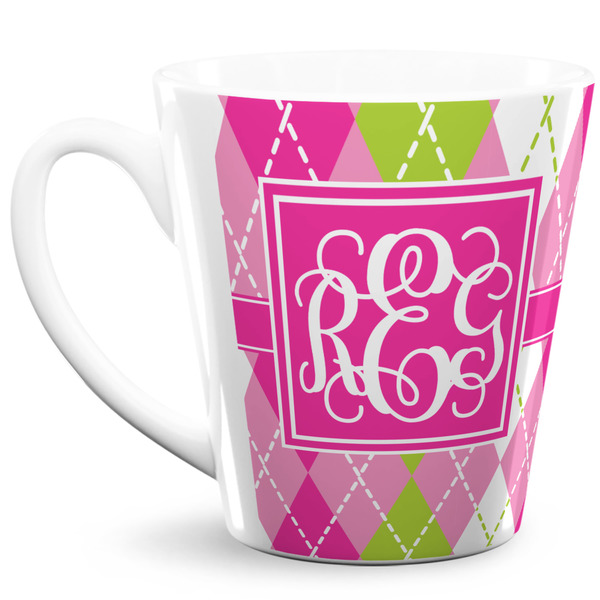 Custom Pink & Green Argyle 12 Oz Latte Mug (Personalized)