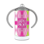 Pink & Green Argyle 12 oz Stainless Steel Sippy Cup (Personalized)