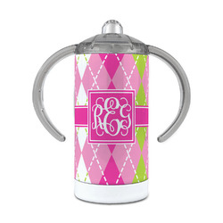 Pink & Green Argyle 12 oz Stainless Steel Sippy Cup (Personalized)
