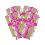 Pink & Green Argyle Can Cooler (tall 12 oz) - Set of 4 (Personalized)