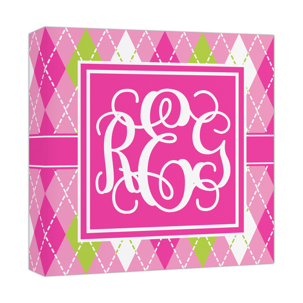 Custom Pink & Green Argyle Canvas Print - 12x12 (Personalized)