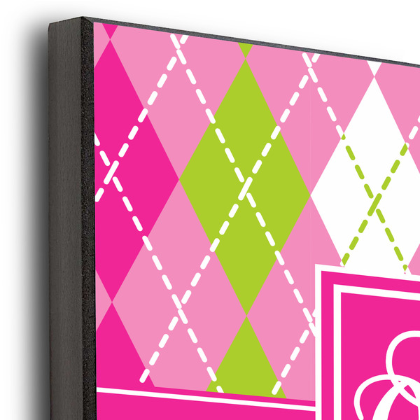 Pink & Green Argyle 12x12 Wood Print - Closeup