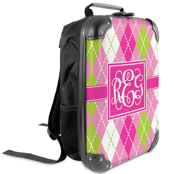 Custom Pink & Green Argyle Kids Hard Shell Backpack (Personalized)