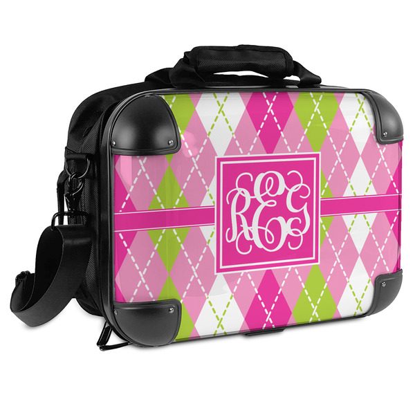 Custom Pink & Green Argyle Hard Shell Briefcase - 15" (Personalized)