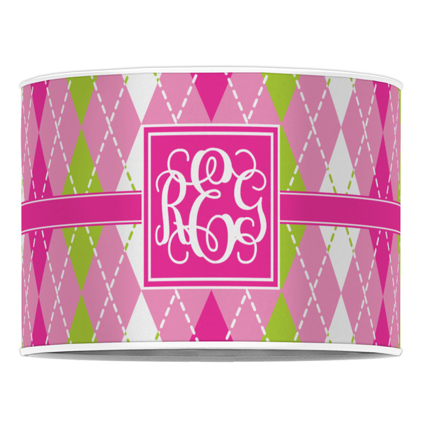 Pink & Green Argyle 16" Drum Lampshade - FRONT (Poly Film)