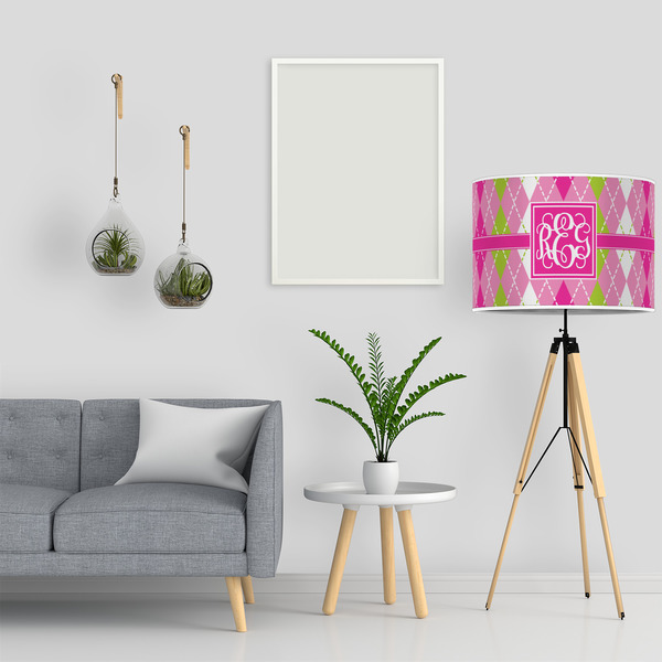 Pink & Green Argyle 16" Drum Lampshade - LIFESTYLE