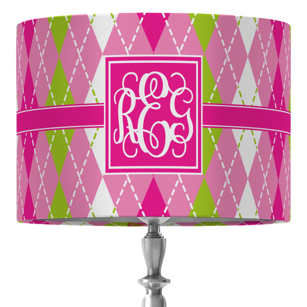Custom Pink & Green Argyle 16" Drum Lamp Shade - Fabric (Personalized)