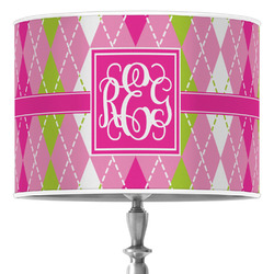 Pink & Green Argyle 16" Drum Lamp Shade - Poly-film (Personalized)