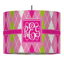 Pink & Green Argyle 16" Drum Pendant Lamp - Fabric (Personalized)