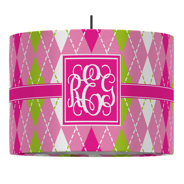 Custom Pink & Green Argyle Drum Pendant Lamp (Personalized)