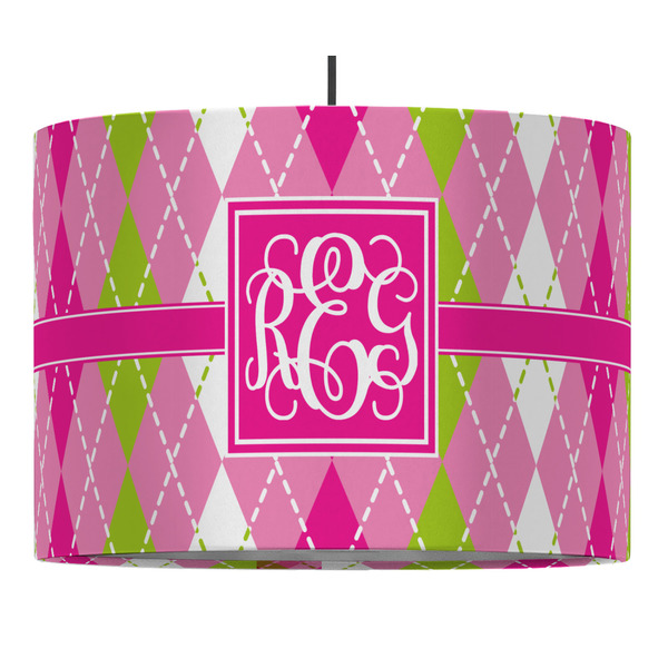 Pink & Green Argyle 16" Drum Lampshade - PENDANT (Fabric)