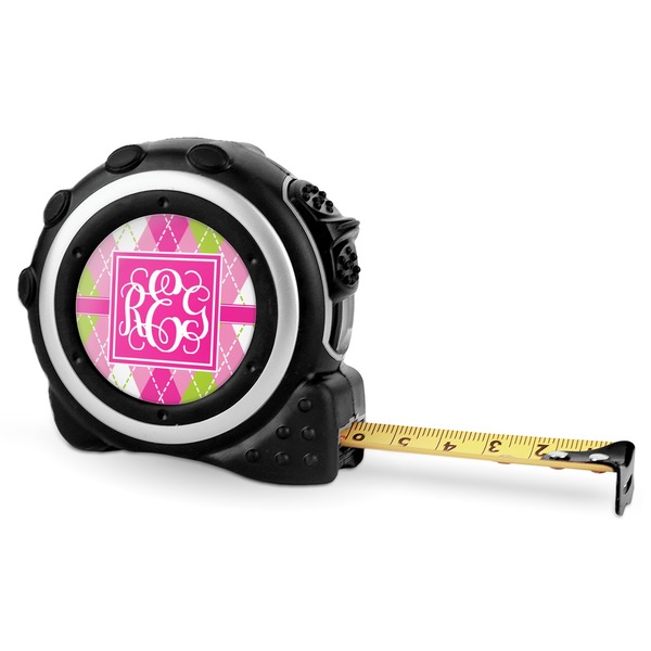 Custom Pink & Green Argyle Tape Measure - 16 Ft (Personalized)