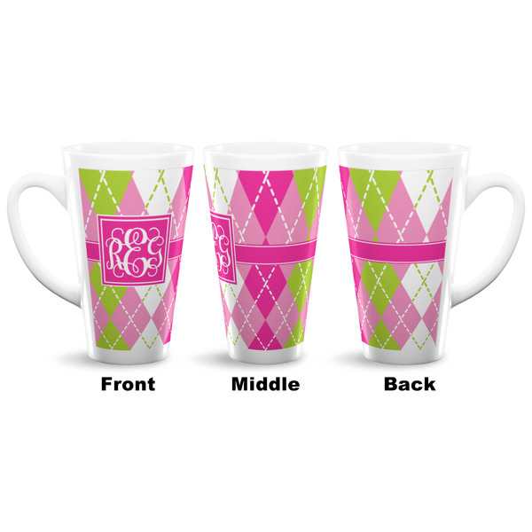Pink & Green Argyle 16 Oz Latte Mug - Approval
