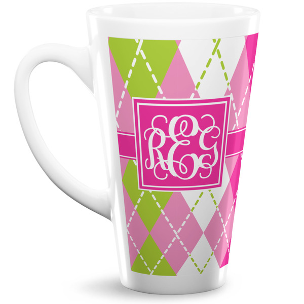 Custom Pink & Green Argyle Latte Mug (Personalized)
