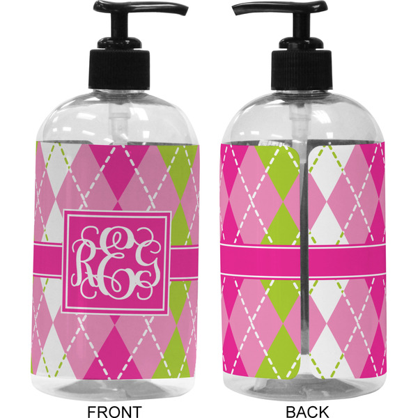 Pink & Green Argyle 16 oz Plastic Liquid Dispenser (Approval)