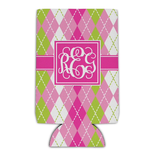Custom Pink & Green Argyle Can Cooler (16 oz) (Personalized)