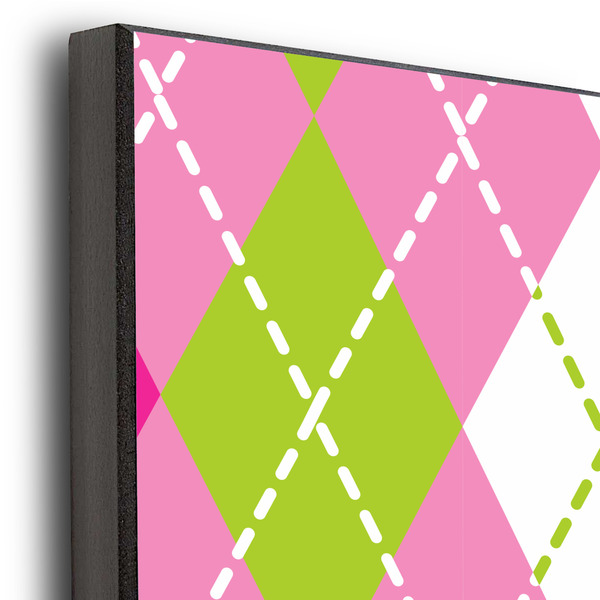 Pink & Green Argyle 16x20 Wood Print - Closeup