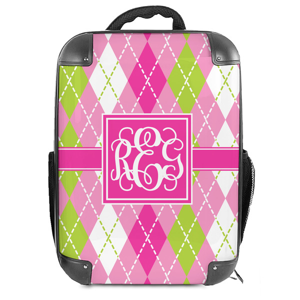 Custom Pink & Green Argyle Hard Shell Backpack (Personalized)