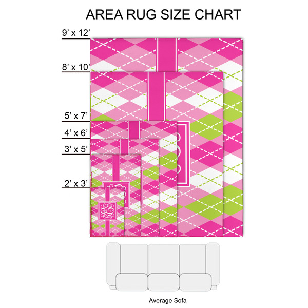 Pink & Green Argyle 2'x3' Indoor Area Rugs - Size Chart