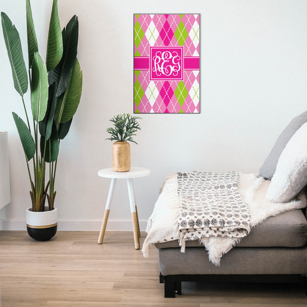 Pink & Green Argyle 20x30 Wood Print - In Context