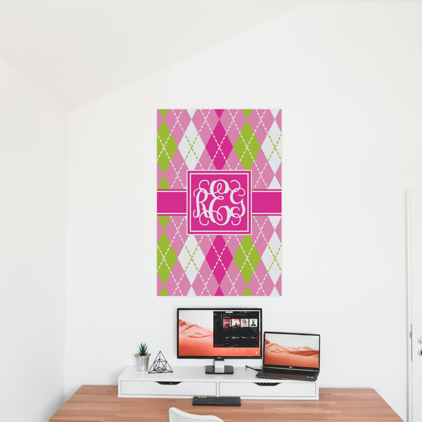 Pink & Green Argyle 24x36 - Matte Poster - On the Wall