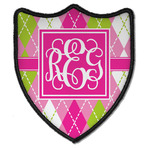 Pink & Green Argyle Iron On Shield Patch B w/ Monogram