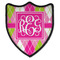 Pink & Green Argyle Iron On Shield Patch B w/ Monogram