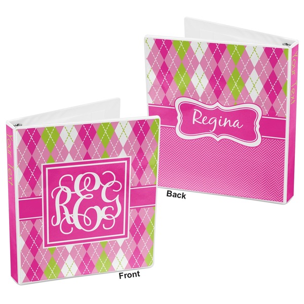Pink & Green Argyle 3-Ring Binder Front and Back
