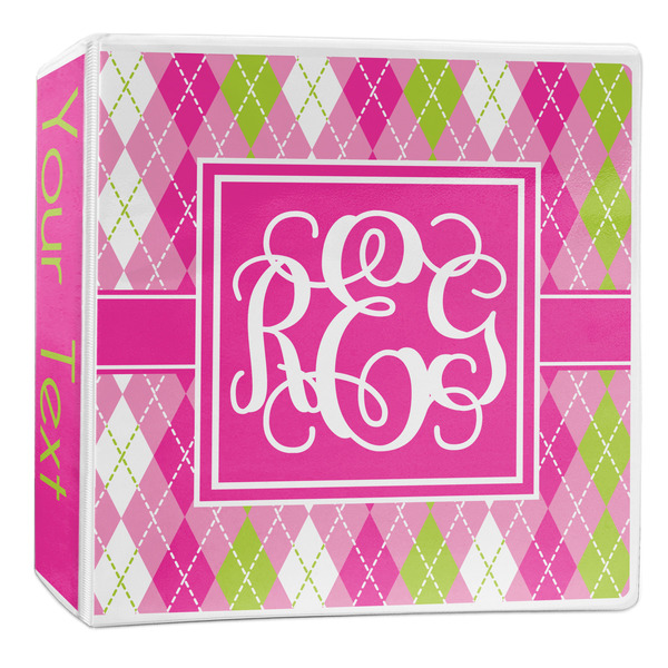 Custom Pink & Green Argyle 3-Ring Binder - 2 inch (Personalized)