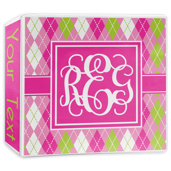Custom Pink & Green Argyle 3-Ring Binder - 3 inch (Personalized)