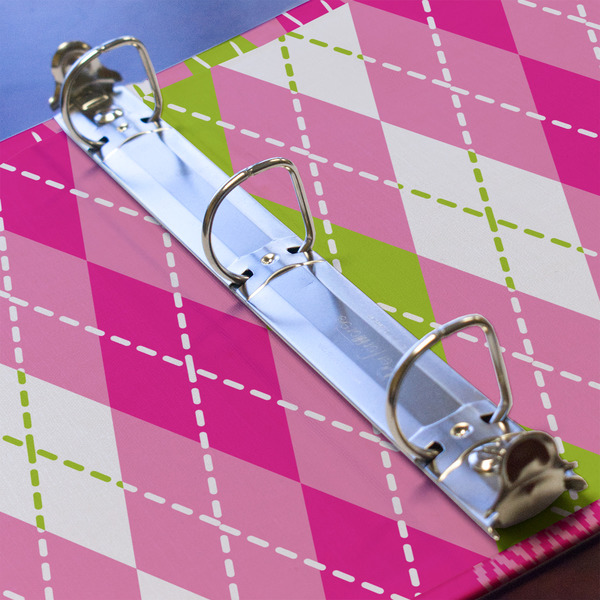Pink & Green Argyle 3 Ring Binders - Full Wrap - 1" - DETAIL