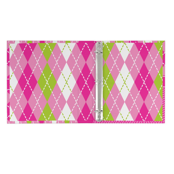 Pink & Green Argyle 3 Ring Binders - Full Wrap - 1" - OPEN INSIDE