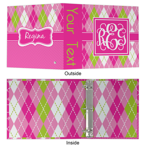 Pink & Green Argyle 3 Ring Binders - Full Wrap - 2" - APPROVAL