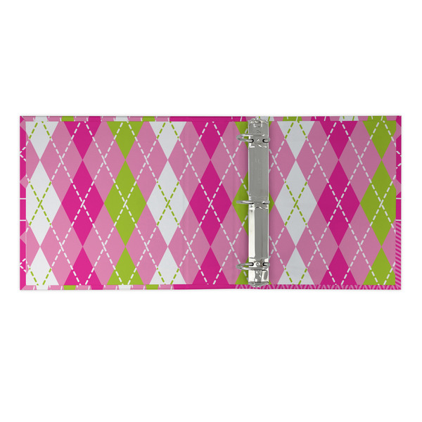 Pink & Green Argyle 3 Ring Binders - Full Wrap - 2" - OPEN INSIDE