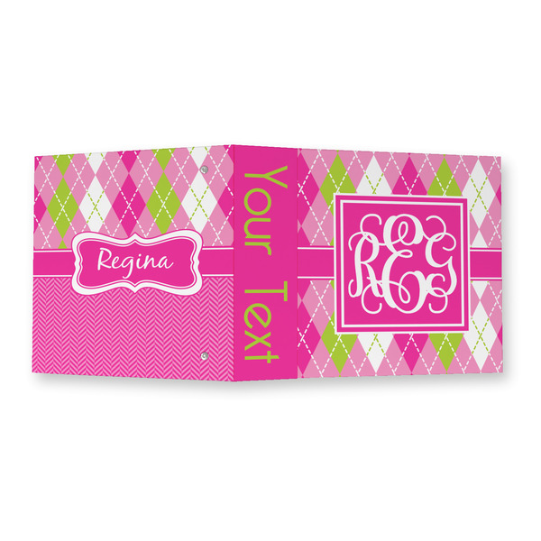 Pink & Green Argyle 3 Ring Binders - Full Wrap - 2" - OPEN OUTSIDE