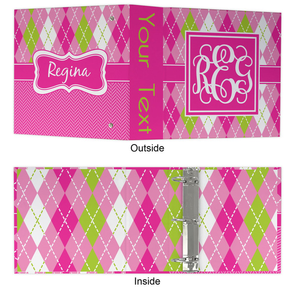 Pink & Green Argyle 3 Ring Binders - Full Wrap - 3" - APPROVAL