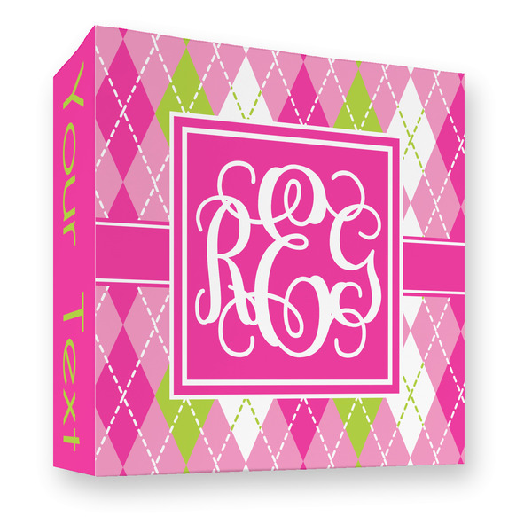 Custom Pink & Green Argyle 3 Ring Binder - Full Wrap - 3" (Personalized)
