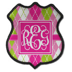 Pink & Green Argyle Iron On Shield Patch C w/ Monogram
