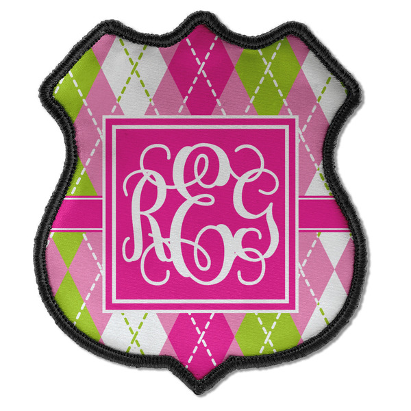 Custom Pink & Green Argyle Iron On Shield Patch C w/ Monogram