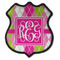 Pink & Green Argyle Iron On Shield Patch C w/ Monogram