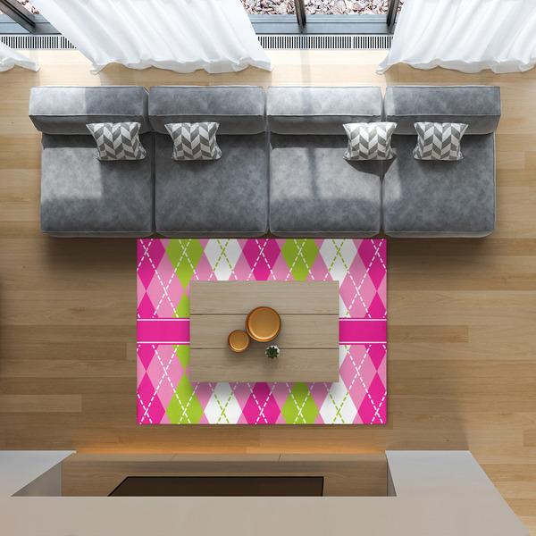 Pink & Green Argyle 5'x7' Indoor Area Rugs - IN CONTEXT