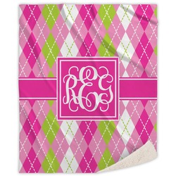 Pink & Green Argyle Sherpa Throw Blanket - 50"x60" (Personalized)