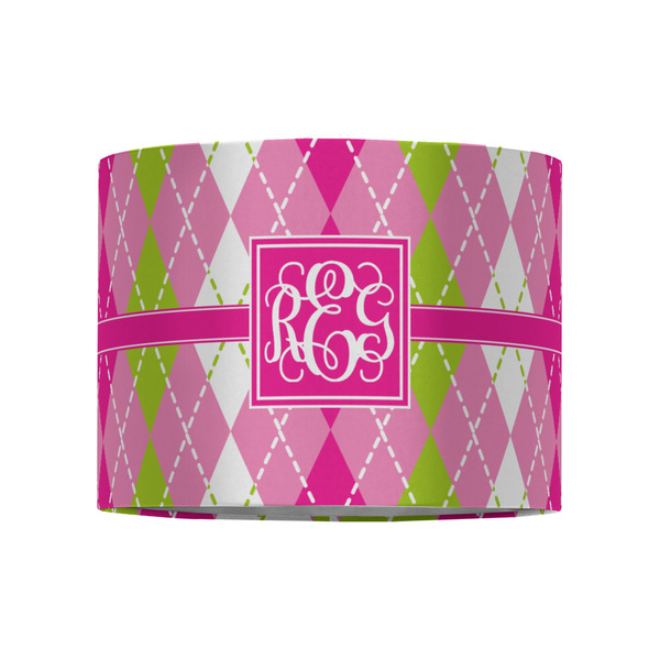 Pink & Green Argyle 8" Drum Lampshade - FRONT (Fabric)