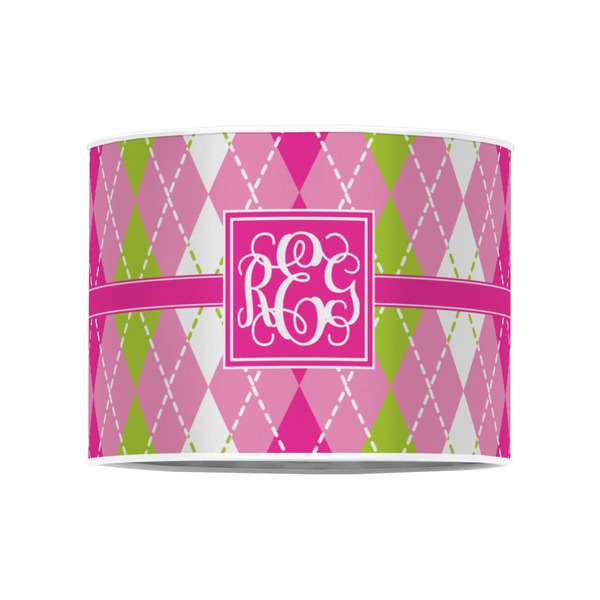 Pink & Green Argyle 8" Drum Lampshade - FRONT (Poly Film)
