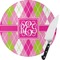 Pink & Green Argyle Round Glass Cutting Board - Small (Personalized)