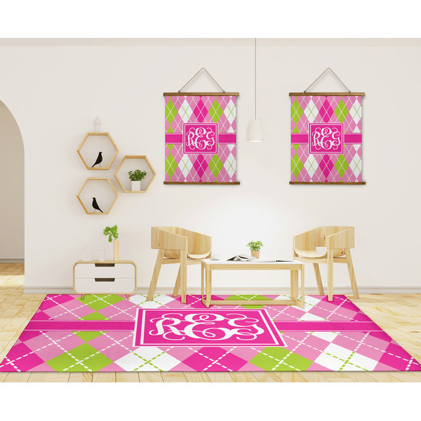 Pink & Green Argyle 8'x10' Indoor Area Rugs - IN CONTEXT