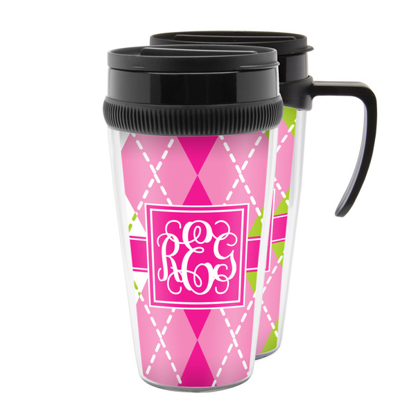 Custom Pink & Green Argyle Acrylic Travel Mug (Personalized)