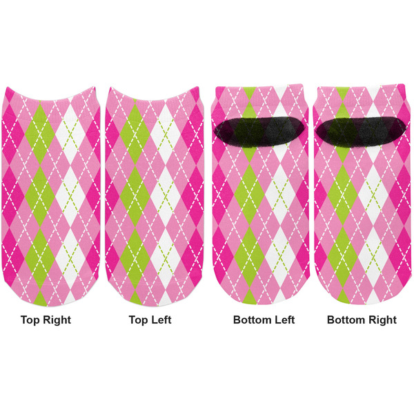 Pink & Green Argyle Adult Ankle Socks - Double Pair - Front and Back - Apvl
