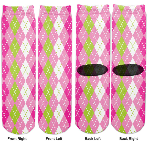 Pink & Green Argyle Adult Crew Socks - Double Pair - Front and Back - Apvl
